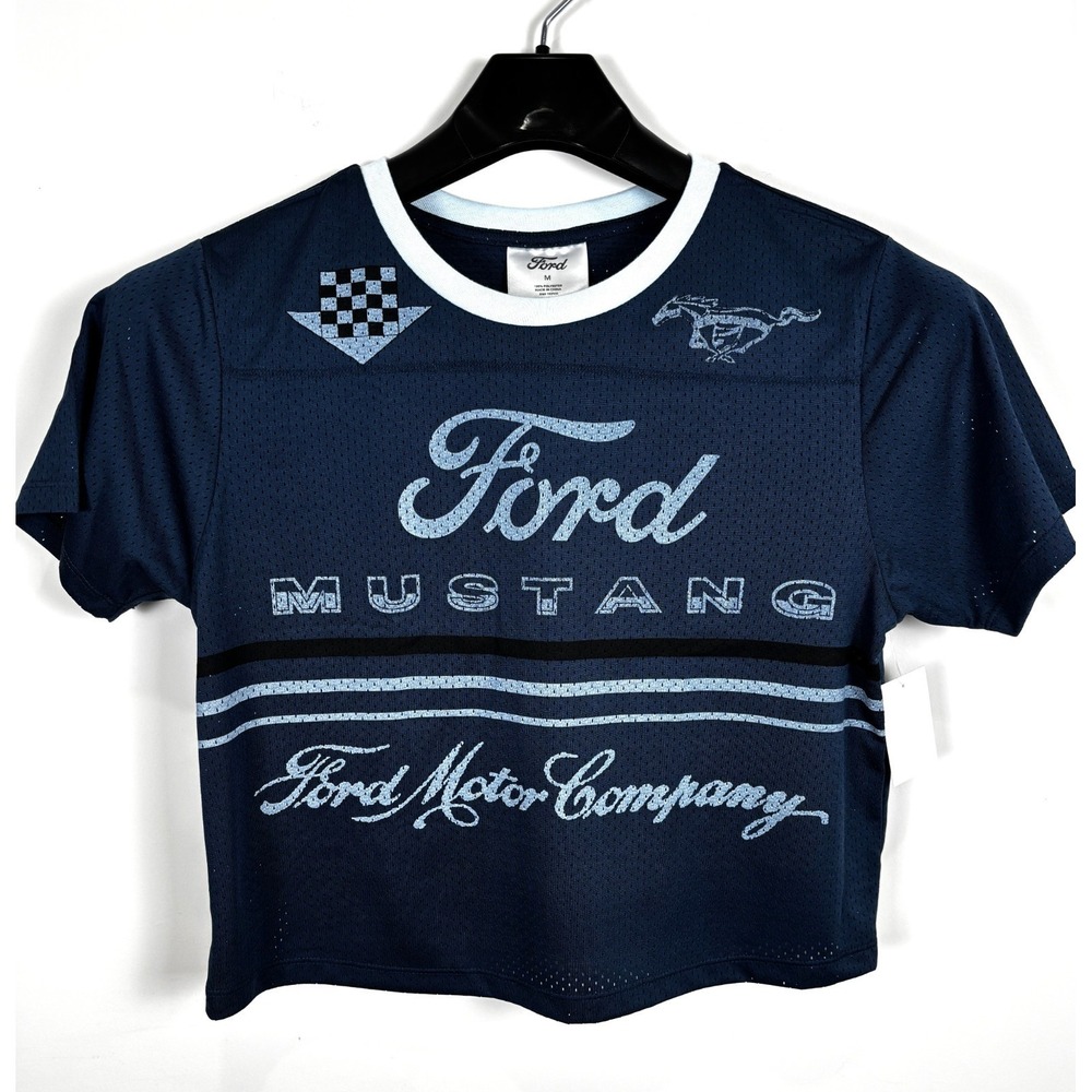 Ford Mustang 64 Mesh Jersey Shirt Blue Racing Graphic Women's Medium